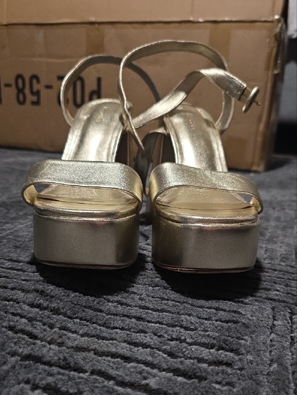 Larroude Metallic Gold Platform Heeled Sandals with Ankle Strap - Picture 6 of 12